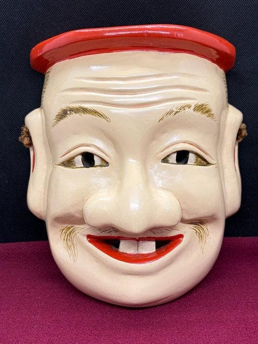 Noh masker - Hout, Houten gesculpteerd Bitchu Kagura-masker, Antiquités & Art, Antiquités | Autres Antiquités