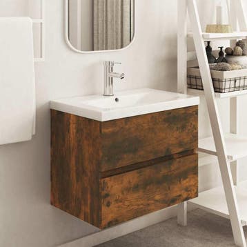 vidaXL Wastafelkast 60x38,5x45 cm bewerkt hout gerookt, Huis en Inrichting, Badkamer | Badkamermeubels, Verzenden, Nieuw