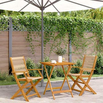 vidaXL 3-delige Bistroset polypropeen en massief hout beige, Verzenden