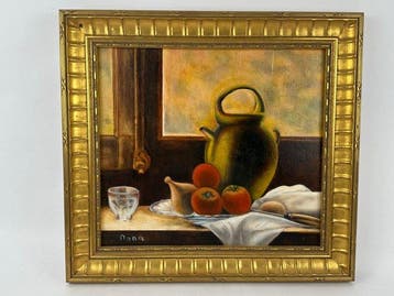 Décoration murale - Un cadre doré avec une peinture à, Antiquités & Art