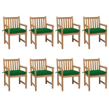 vidaXL Tuinstoelen 8 st met groene kussens massief teakhout, Verzenden, Nieuw