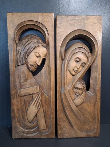 Reliëf, Heilige reliëf houtsnijwerken - 54 cm - Hout