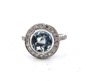 Ring - 18 karaat Witgoud - 3.00ct. tw. Aquamarijn - Diamant, Handtassen en Accessoires, Nieuw
