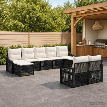 vidaXL Tuinbank Set 9 st Zwart poly rattan, Verzenden, Nieuw