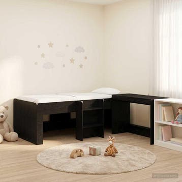 vidaXL Kinderhoogslaper met bureau Zwart eiken 90 x 190 cm, Verzenden