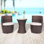 vidaXL 3-delige Bistroset met kussens poly rattan bruin, Tuin en Terras, Verzenden, Nieuw