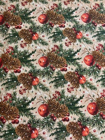Winterbetovering – Dennenappels en Bessen - Textiel - 280 cm, Nieuw