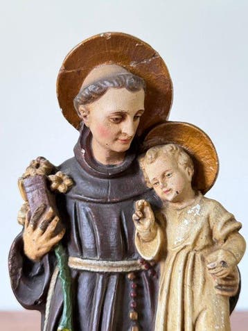 sculptuur, Heilige Antonius met kind Christus en bloemen -, Antiek en Kunst