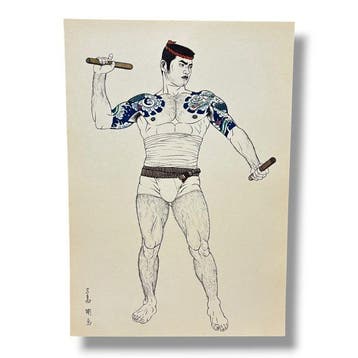 Homme tenant des baguettes de batterie — Lithographie