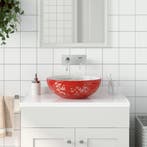 vidaXL Opzetwasbak rond 41x14 cm keramiek wit en rood, Verzenden