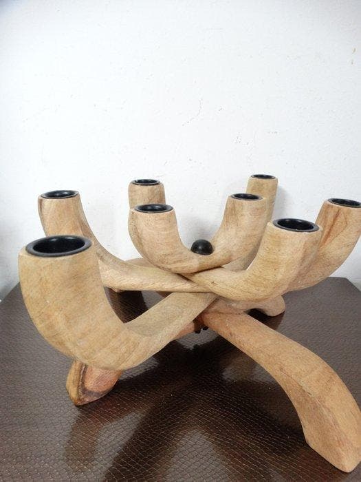 Chandelier - Bois - Bougeoir design, Antiquités & Art, Curiosités & Brocante