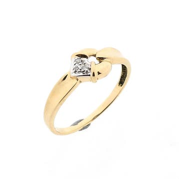Gouden ring met diamanten; 0,015 ct., Handtassen en Accessoires, Ringen, 18 tot 19, Gebruikt, Ophalen of Verzenden, Met edelsteen