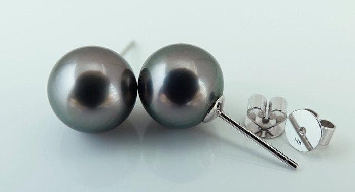 Oorbellen - 14 karaat Witgoud Parel - Lavendel Pauw, Rond, Bijoux, Sacs & Beauté, Boucles d'oreilles