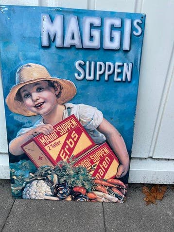 Maggi’s Suppen – Groot Vintage Reclamebord met Illustratie –, Antiek en Kunst