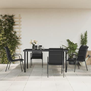 vidaXL 5-delige Tuinset textileen en staal zwart, Verzenden, Nieuw, Tuinset