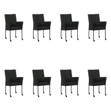 Set van 8 Leren eetkamerstoelen Comfort met wieltjes en, Ophalen of Verzenden