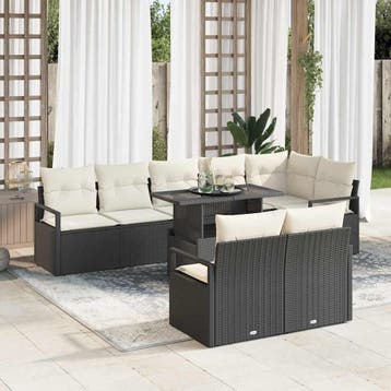vidaXL Tuinbank Set met kussen 9 pcs Zwart en Crème poly, Verzenden, Nieuw