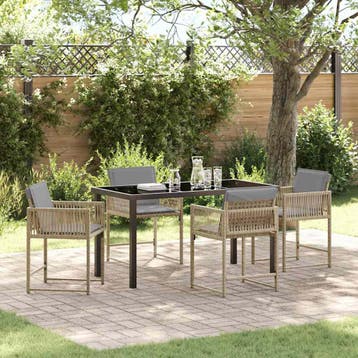 vidaXL Tuin Eettafel Set 5 pcs Beige poly rattan, Verzenden, Nieuw