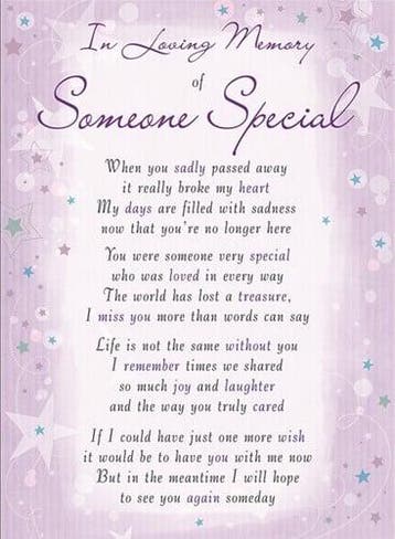 Rouwkaart herdenkingskaart ILM Someone Special 16.5 x 12 cm