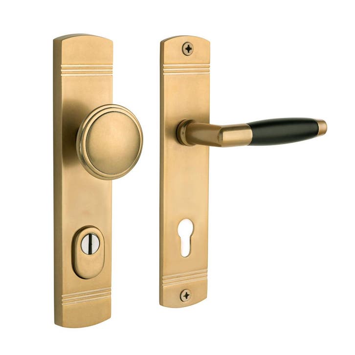 Retro buitendeurbeslag knop/klink PC92 getrommeld messing..., Doe-het-zelf en Bouw, Hang- en Sluitwerk, Klink of Kruk, Nieuw, Koper of Messing