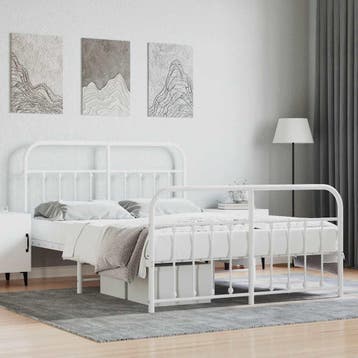 vidaXL Bedframe met hoofd- en voeteneinde metaal wit 140x200, Maison & Meubles, Verzenden