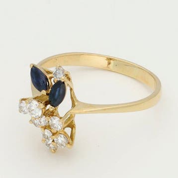 Bague - 18 carats Or jaune - Diamant - Saffier, Nieuw