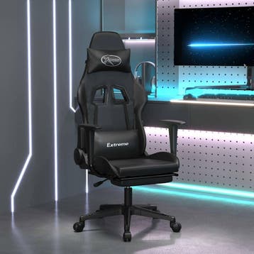 vidaXL Massage gamestoel met voetensteun kunstleer zwart, Verzenden