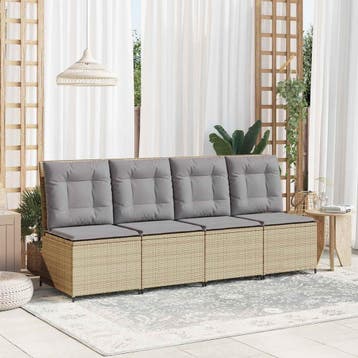 vidaXL Tuin Sofa met kussen Beige en Grijs poly rattan, Verzenden, Nieuw