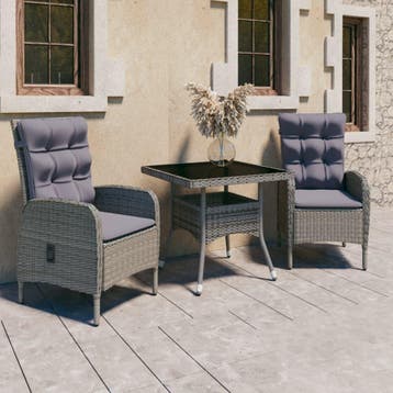 vidaXL 3-delige Tuinset poly rattan en glas grijs, Tuin en Terras, Verzenden, Nieuw, Tuinset