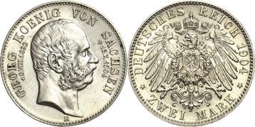2 Mark Sachsen Georg 1902-1904, Postzegels en Munten, Verzenden, België