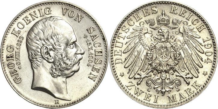 2 Mark Sachsen Georg 1902-1904, Postzegels en Munten, Munten | Europa | Niet-Euromunten, België, Verzenden