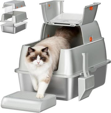 FOBYFURNY FPLB203SG1 Roestvrijstalen kattenbak met deksel, g, Verzenden, Nieuw