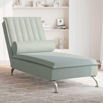 vidaXL Massage chaise longue met bolster fluweel lichtgrijs, Verzenden