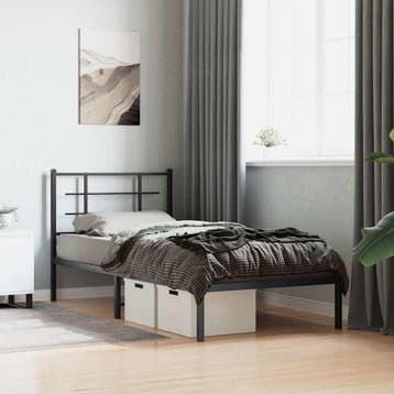 vidaXL Bedframe met hoofdbord metaal zwart 90x200 cm, Verzenden