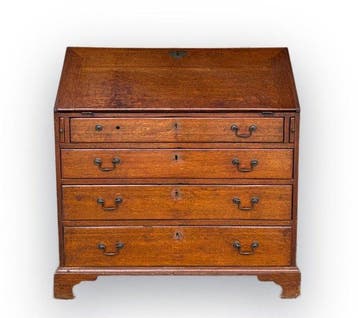 Prachtige antieke eiken klep-secretaire, England, 18e eeuw -