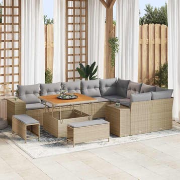 vidaXL Tuinbank Set met kussen 12 pcs Beige poly rattan, Verzenden, Nieuw