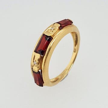 Ring - 18 karaat Geel goud Granaat - Diamant, Handtassen en Accessoires, Nieuw