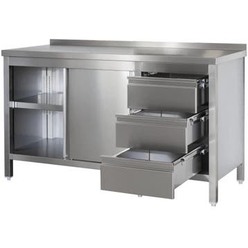 Werkbank | RVS | Schuifdeuren + Laden (Rechts) | Diepte 700, Verzenden, Nieuw in verpakking