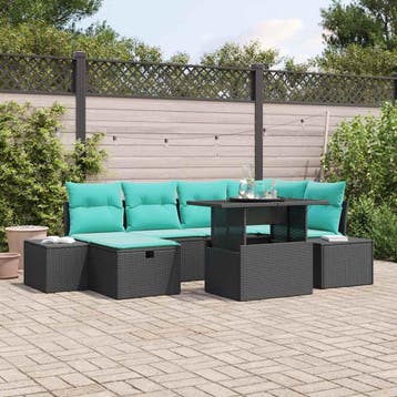 vidaXL Tuinbank Set 7 st Zwart poly rattan, Verzenden, Nieuw