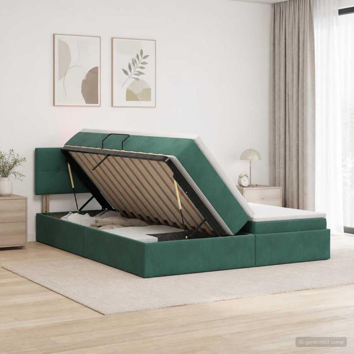 vidaXL LED opbergbed met matras Donkergroen 180 x 200 cm, Huis en Inrichting, Slaapkamer | Bedden, Nieuw, Verzenden