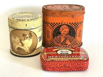 Blikken doos - Drie antieke vintage blikken Snuif doosjes __