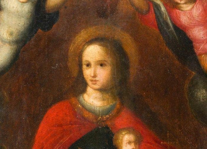 Antwerp School (XVII) - The Coronation of the Virgin, Antiquités & Art, Art | Peinture | Classique