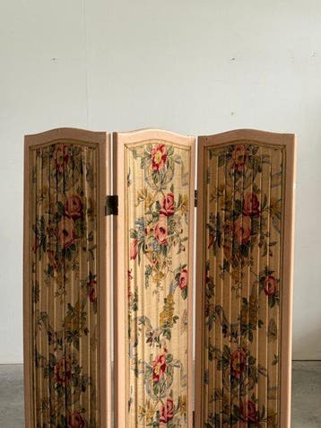Paravent - Bois, Textile - production italienne, Antiek en Kunst