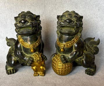 Statue, Paar Foo Dog 21.5 cm / 5 kg - 21.5 cm - Bronze