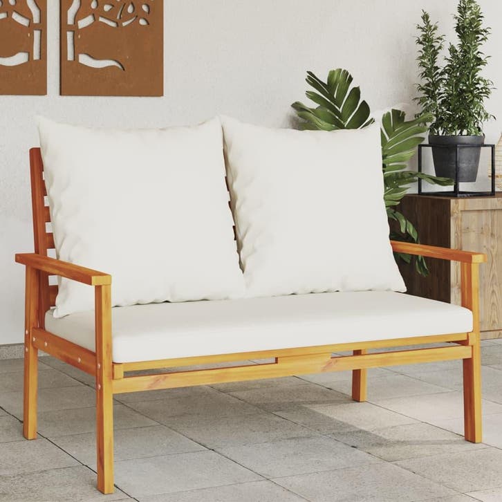 vidaXL Tuinbank met kussen 120 cm massief acaciahout, Tuin en Terras, Tuinsets en Loungesets, Nieuw, Verzenden