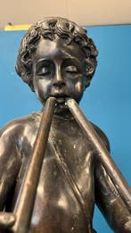 Beeld, Boy with Double Flute (Fountain) - 100 cm - Brons