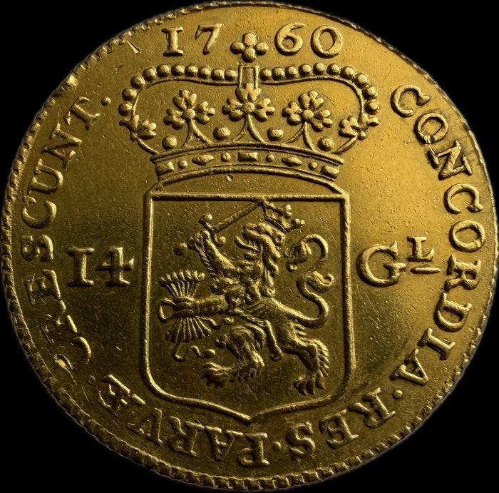 Nederland, Holland 14 Gulden 1760, Timbres & Monnaies, Monnaies | Pays-Bas