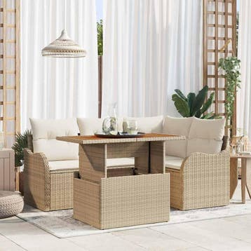 vidaXL Tuinbank Set 5 st Beige Poly rattan, Tuin en Terras, Verzenden, Nieuw
