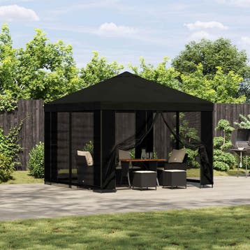 vidaXL Tuin gazebo met zijwanden 3 x 3 m Zwart Polyester en, Verzenden