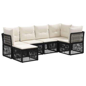vidaXL Tuinbank Set 6 pcs Zwart poly rattan, Verzenden